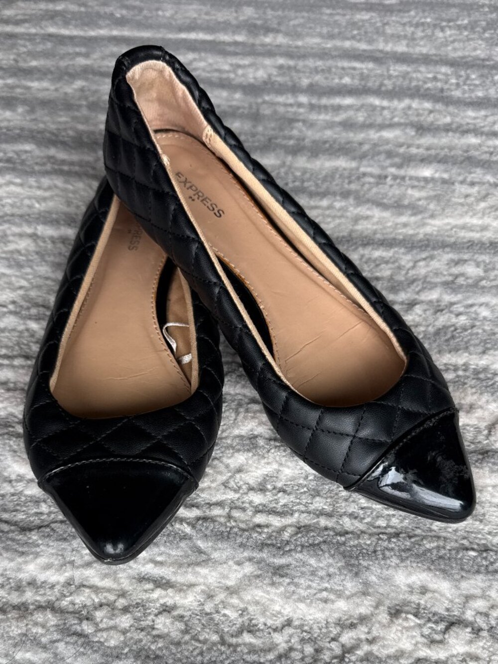 Black Quilted Leather Pointed Toe Flats